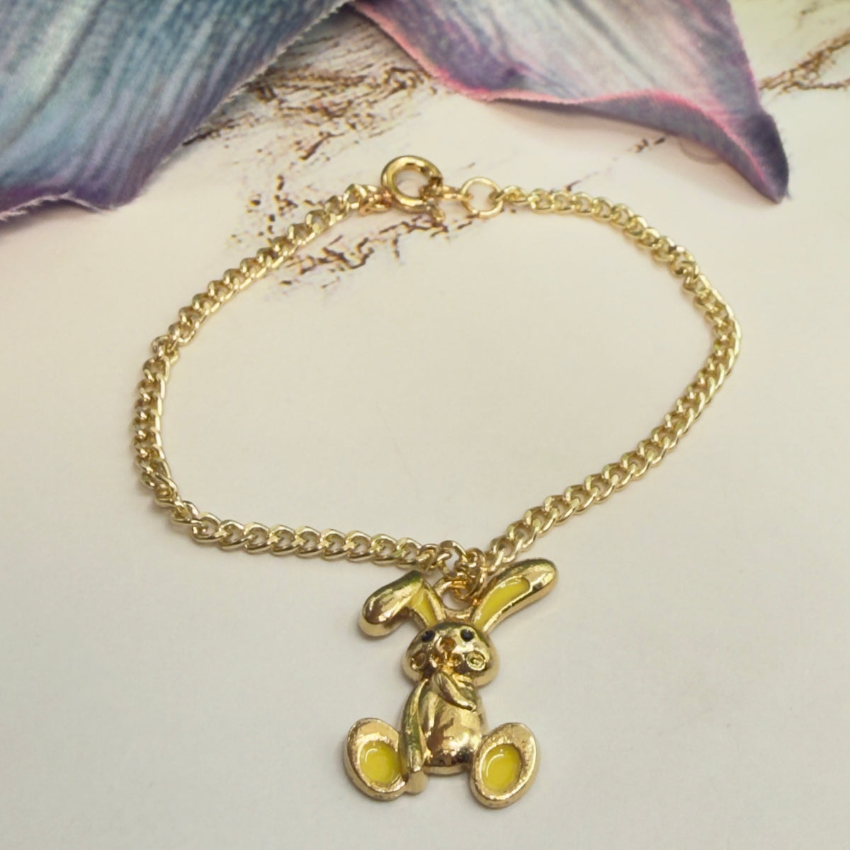 Yellow Ears Paws Floppy Ear Bunny Charm Gold Doll Necklace • 18 Inch Fashion Doll Jewelry