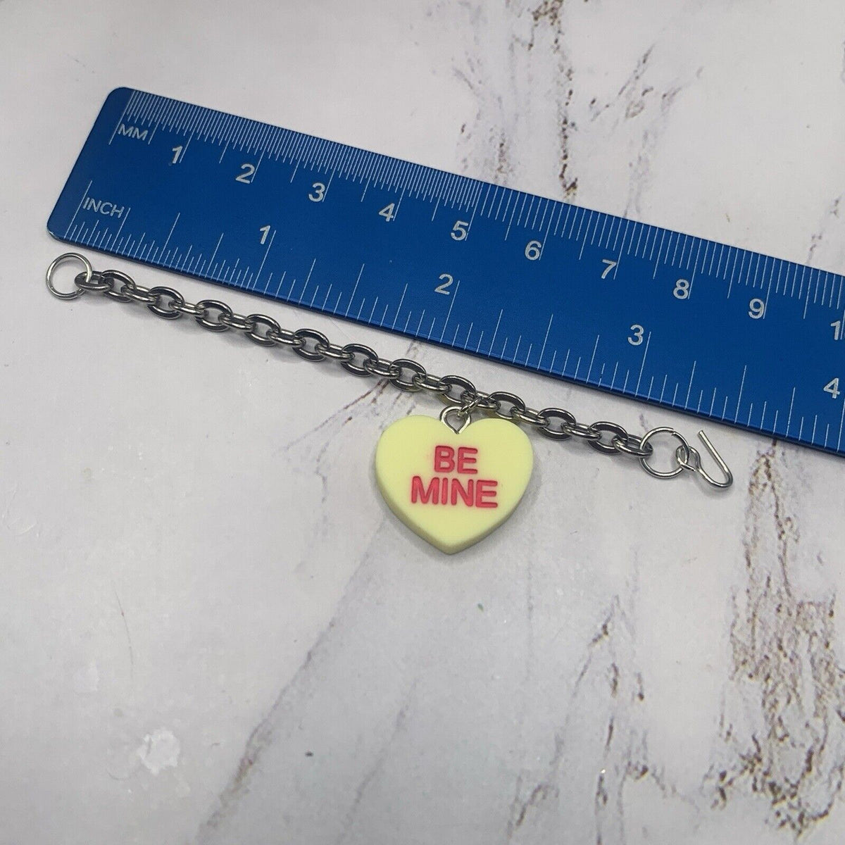✨Handmade Doll Jewelry Designed to Fit popular 18 Inch Fashion Dolls: add a stylish touch to your favorite doll!✨

Yellow Acrylic Heart “Be Mine” Charms on Silver tone Chain Necklace Bracelet Set . The necklace measures 9-1/4 inches long and bracelet is 3-3/8 inches long.