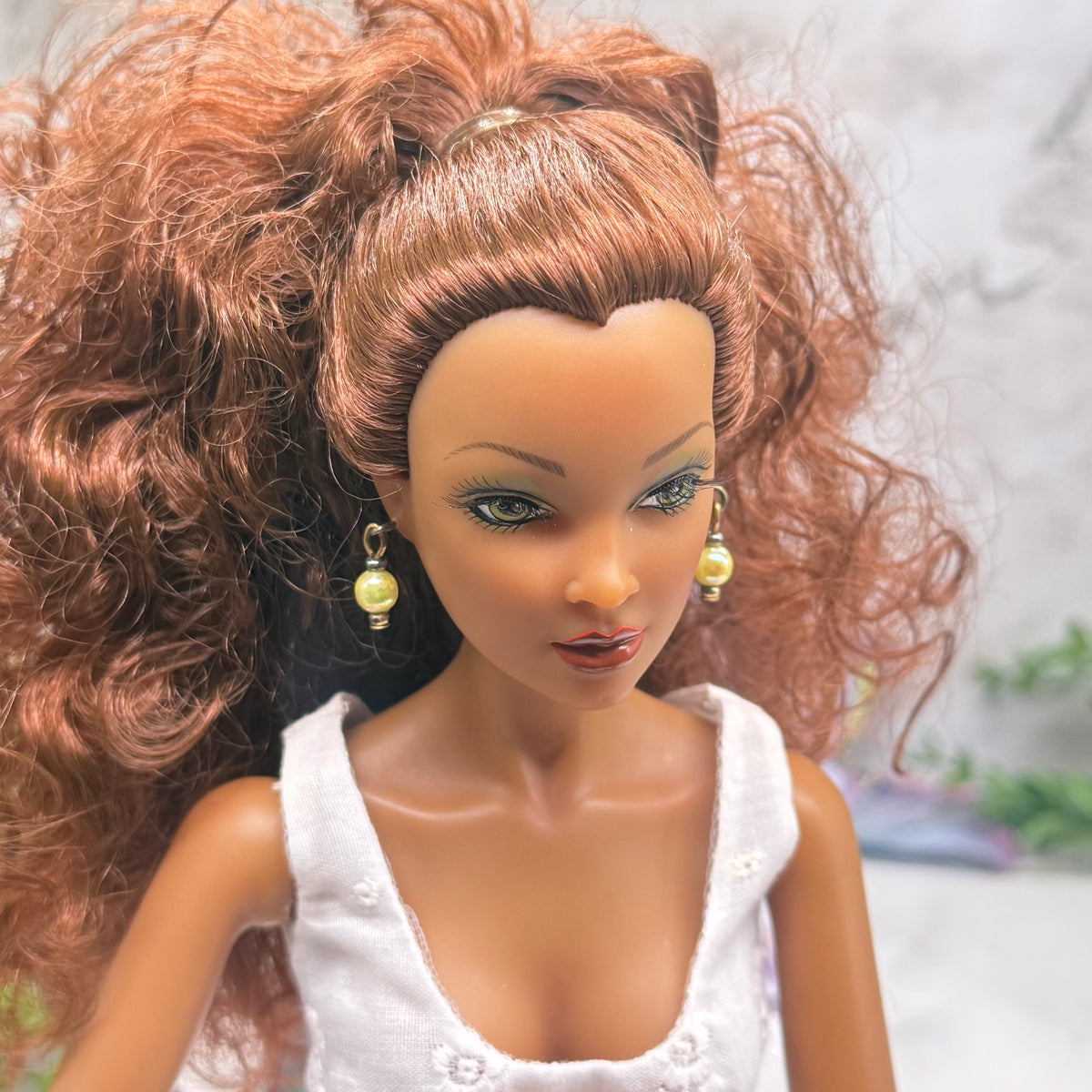 Yellow Iridescent Pearl Doll Earrings • Earrings shown on 16” Spellbound Valentina doll