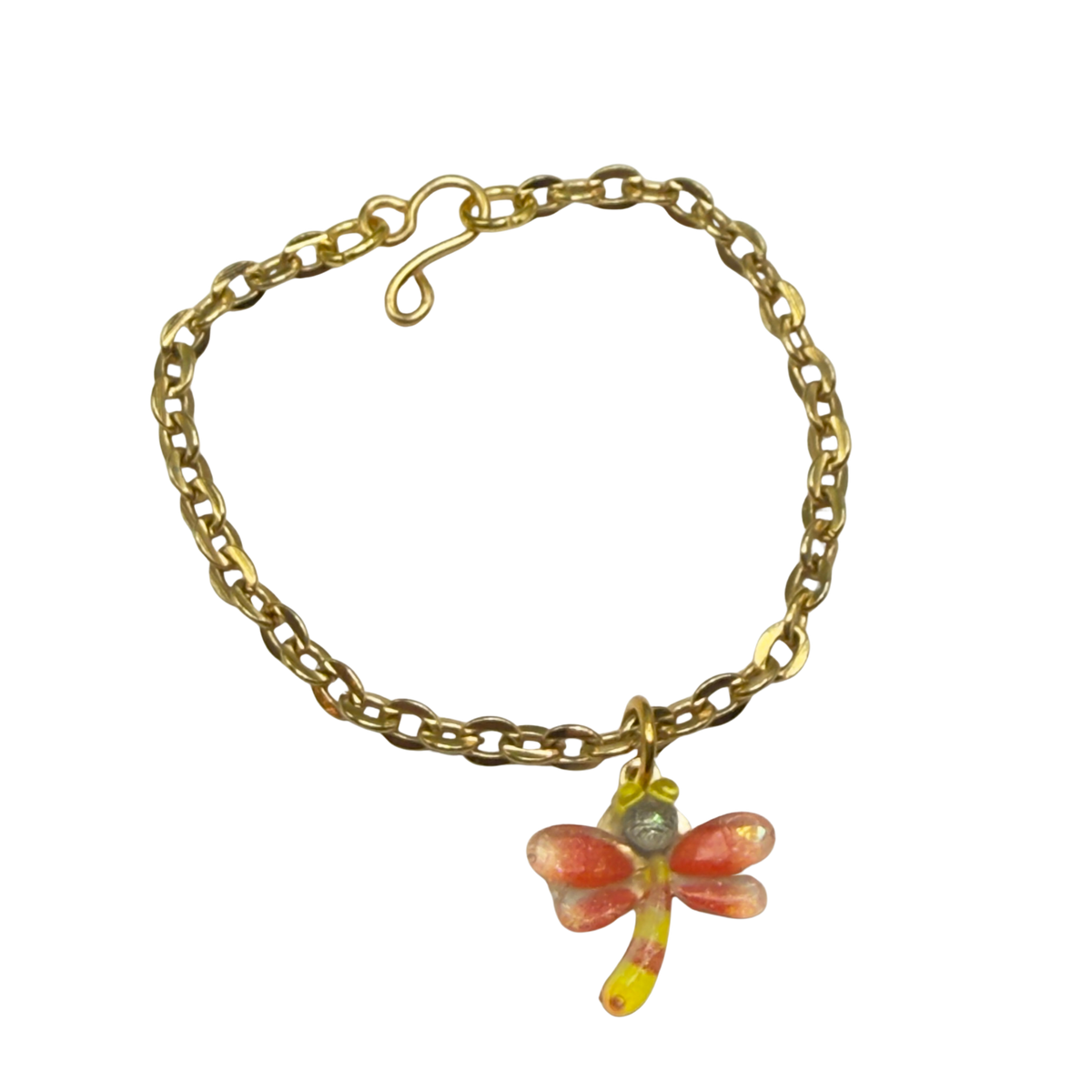 Handmade Doll Jewelry Designed to Fit popular 14 Inch Fashion Dolls: add a stylish touch to your favorite doll! Yellow Orange Dragonfly Charm Gold Chain Doll Necklace - Measurements: necklace measures 4 inches long